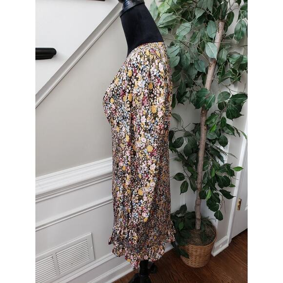 SHEIN Babydoll Dress Womens Large Multi Floral Flare Hem Smocked Deep V Neck - Picture 12 of 13